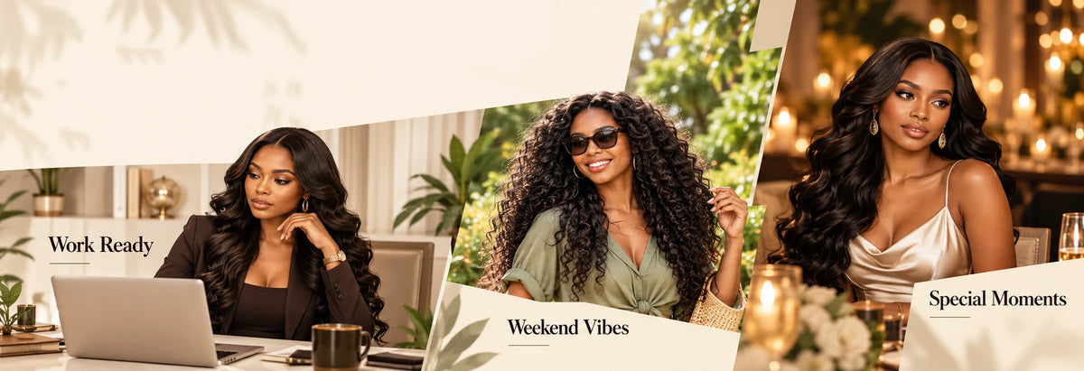 Three women wearing LWIGS hairstyles for work, weekends and special moments