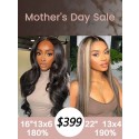 Mother's Day Sale HD Lace Wigs Highlight Color Siky Straight With Body Wave Wigs Virgin Human Hair MD09