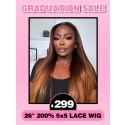 Lwigs Flash Sale Ombre Color Silky Straight 26 Inches 200% Density Brazilian Human Hair HD 5x5 Lace Closure Wig EN01
