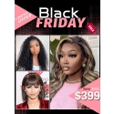 Lwigs 2023 Black Friday Deals Curly Hairstyles Natural Color With Baby Hair 4x4 Closure Colored Bob Wigs With Bangs BC07