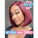 #99J Bleached Knots Bob Haircut Human Hair Pre-Plucked Hairline C-Part Lace Wig Burgundy Color Wigs Lwigs315