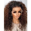 US Warehouse 48H Shipping Pre-Plucked Ombre Brown Color Curly 200% Density Bleached Knots 13x6 HD Front Lace Wigs US11