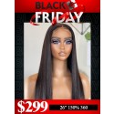Lwigs 2024 Black Friday Sale Natural Black Color 26 Inches 150% Density Silky Straight Pre-plucked HD Lace 360 Lace Wig RS06