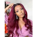 Ash Ombre Burgundy Color Hair Body Wave Brazilian Virgin Human Hair T#1b/99J 13*6 Transparent Lace Front Wig Lwigs07