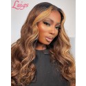 Body Wave Brazilian Remy 13x6 Lace Front Human Hair Wigs Pre-Plucked Hairline Ombre Brown Color With Highlights Lwigs216