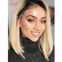 Brazilian Front Lace Wig Human Hair Ombre Blonde Color Hair #613 Wig With Black Roots Short Bob Wig 13x4 180 Density Lwigs73
