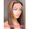 Transparent Lace Wig Bleached Knots Highlights Short Bob Glueless Lace Frontal Wig Best Color Wig For Dark Skin Lwigs376