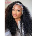 Hot Selling Natural Wave Wig Brazilian Human Hair Headband Wig Full Machine Made Curly Wig Headband Lwigs393