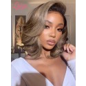 Linen Short Bob Cut Ombre Blond Brown Natural Wave Lace Front Wig Undetectable HD Lace Peruvian Human Hair Wigs Lwigs343