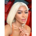 Human Hair #613 Blonde Color Brazilian Virgin Hair Bleached Knots Straight Short Bob 180% Density Cheap 13x4 Lace Front Wig Lwigs90