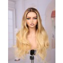 Lwigs Most-Fit Cap Bleached Single Knots Ombre Blonde Highlight Loose Wave Glueless 11x6 Frontal Lace Wigs UD22