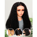 Lwigs Most-Fit 3 In 1 Half Wig Spanish Curl Quick Install Super Breathable Flip Over Curly Human Hair Wigs With Draw-string UD08