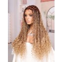 Lwigs Most-Fit Cap Ombre Blonde Color Knotless Boho Curls Braided HD Full Lace Wigs With Baby Hair UD17
