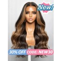 Lwigs New-in Bleached Knots Highlight Color Human Hair Middle Part Body Wave 360 HD Transparent Lace Wigs NEW36