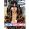 Lwigs New Arrival Bleached Knots Ombre Brown Color Clean Hairline HD Lace 360 Lace Wig Body Wave With Bangs NEW47