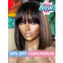 Lwigs New Arrivals Highlight Color Human Hair Lace Wigs Short Bob Haircut 13x6 HD Lace Front Wig With Bangs NEW61