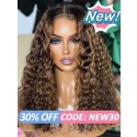 Lwigs New Arrivals Ombre Brown Color With Highlights 18 Inches Bleached Knots Brazilian Human Hair Curly 360 Lace Wigs NEW32