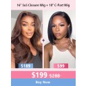 Lwigs New Arrivals Pay 1 Get 2 Wigs 16" Brown Color Body Wave 5x5 HD Lace Closure Wig & 10" C-Part Bob Wig With Big Discount CS09