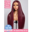 Lwigs Wear & Go Silk Straight Burgundy #99J Color Natural Hairline 5x5 Glueless Closure Wig Beginner Friendly 10s Install Lwigs128