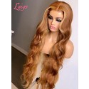 Sunshine Orange Brown Wavy Hair 13x6 HD Lace Wig Body Wave Pre Plucked Hairline Bleached Knots Blonde Highlights Color Lace Front Wigs Natural Hair Lwigs361