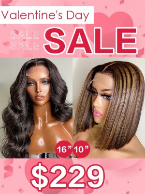 Lwigs 2022 Valentine's Day Sale Pay One Get Two 4x4 Lace Closue Combo Sale Bodywave & Highlight Bob Wig VD04
