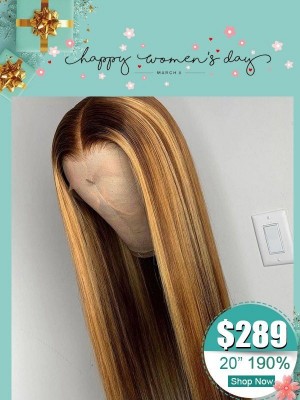Ombre Highlight Color Brazilian Human Hair Silky Straight 13x4 Undetectable HD Lace Front Wig With Bleached Knots WD08