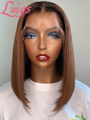 100% Human Hair Ash Brown Color Short Bob Invisible Single Knots 13x6 Pre Plucked Lace Frontal Wigs Lwigs74