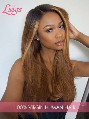 HD Lace 100% Unprocessed Brazilian Virgin Human Hair Ombre Color Pre-Plucked Hairline With Silky Straight 360 Lace Wig Lwigs51