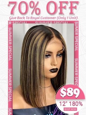 Lwigs Summer Special Invisible HD Lace Wig Ombre Highlight Color Short Bob Human Hair 5x5 HD Lace Closure Wigs TS10