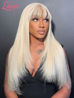 Pre-plucked Natural Hairline #613 Blonde Hair Color HD Lace 13x4 Lace Front Wigs Layered Silky Straight With Bangs Lwigs77