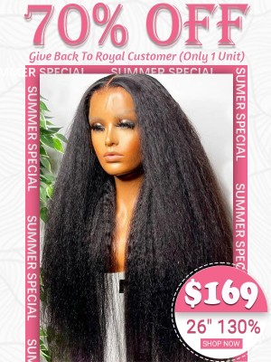 Lwigs Flash Sale 26 Inch 130% Density Kink Straight #1B Jet Black Color 100% Human Hair 13x4 Lace Front Wigs TS29