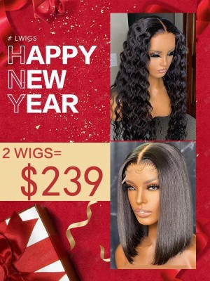 Lwigs 2022 New Year Sale Pay 1 Get 2 Natural Color 4X4 Lace Closure Wig $239 For 2 Wigs NY106