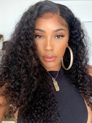 180% Density Deep Curly Virgin Human Hair Wigs For Black Women Side Part Curly Weave Hairstyles Full Lace Wig Bleached knots Lwigs131