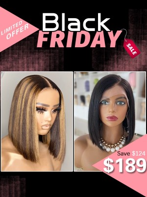 Lwigs 2022 Black Friday Deals Bob Haircut Combo Sale C-Part Lace Wig And 4x4 Lace Closure Wigs With Baby Hair BC05