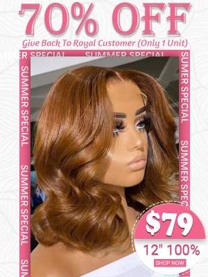 Lwigs Summer Special #4 Brown Color 12 Inches Short Wavy Hairstyle Brazilian Human Hair 100% Density Full Lace Wigs TS11