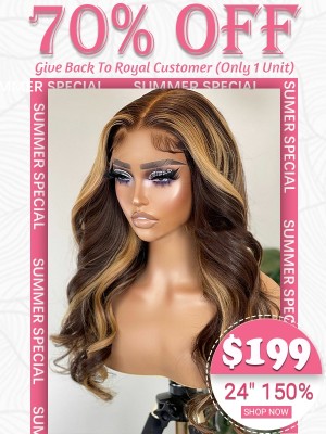 Lwigs Flash Sale Transparent HD Lace Highlight Color 24 Inches 150% Density Body Wave 13x4 Lace Front Wig TS21