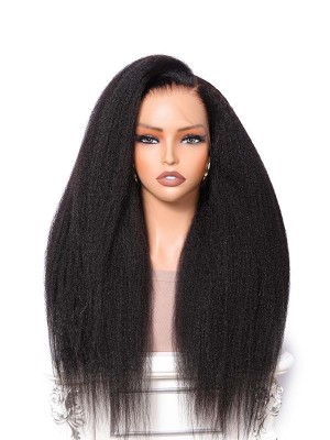 Lwigs Most-Fit Cap Kinky Straight Invisi-Drawstring Flexible Fit HD Lace 360 Glueless Wig With Bleached Knots UD25