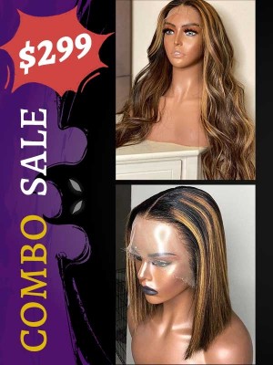 Package Deal 10inch Highlight Bob Haircut & 18inch Balayage Color Body Wave Bleached Knots Closure Wigs For Sale HW01