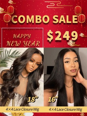 Lwigs 2022 New Year Sale Pay 1 Get 2 Natural Color 4X4 Lace Closure Wig $249 For 2 Wigs NY109
