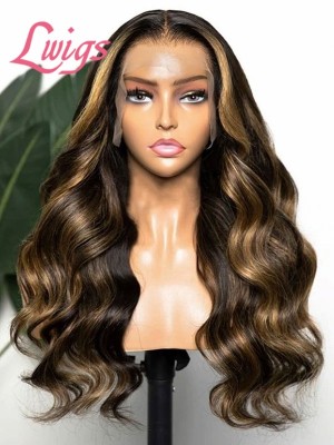 2022 Trends Body Wave Blonde Highlight Color Long Length Human Hair 360 Lace Wig Undetectable Swiss Lace NEW03
