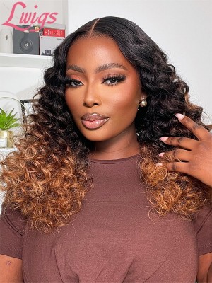 New-in Ombre Color Deep Wave Human Hair Ash Color Bleached Clean Hairline Big Curly 13x6 Lace Front Wigs Lwigs167