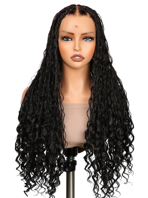 Lwigs Most-Fit Cap 180% Density Invisible Drawstring Real Skinlike HD Full Lace Knotless Long Braided Wig UD03