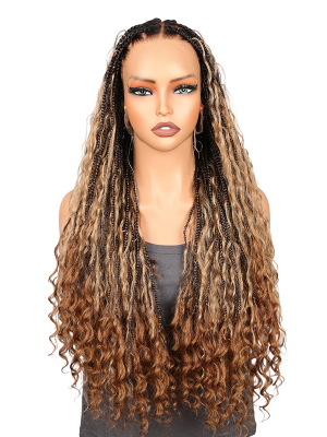 Lwigs Most-Fit Cap Pre-Braided Endless Style Ombre Color Knotless 180% Density Real HD Full Lace Wig UD02