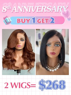 Lwigs 8th Anniversary Buy 1 Get 1 Free Human Hair 13x4 & C-Part Lace Wigs Brown Color Side Part Lace Front Wigs CS05