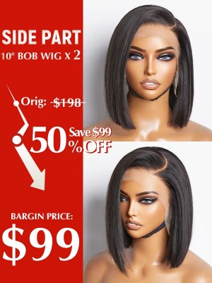 Lwigs Summer Clearance Sale 50% OFF $99 Get 2 Bob Wigs Brazilian Human Hair Ear To Ear C-Part HD Lace Front Wig SP39