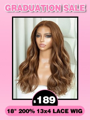 Lwigs Flash Sale Brown Color With Highlights Body Wave 18 Inches 200% Density Clean Hairline 13x4 Lace Front Wig EN04