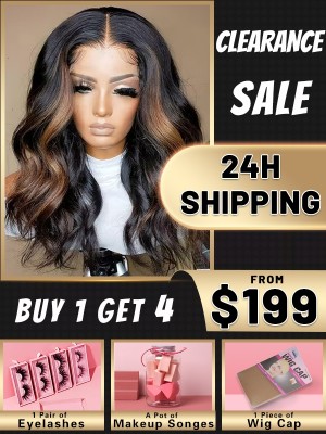 24 Hours Shipping Highlight Color Black Hair Wavy Lace Front Wig 180% Density Brazilian Body Wave 13x6 Frontal Lace Wig KC15