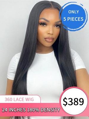 24 Hours Shipping Service Long Straight Wig Human Hair 24 Inches 180% Density Pre-plucked Hairline Cheap 360 HD Lace Wig Affordable SP01