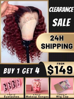 24h Shipping Burgundy Red Wine Color Deep Wave 180% Density HD Lace Plucked Hairline 360 Lace Wig Beginners Friendly KC04