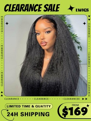 24H Shipping Human Hair Wig Affordable 13x6 Kinky Straight Clearance Sale Bleached Knots 180% Density Pre-plucked Brown Lace Wig KC08